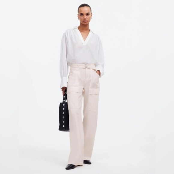 Madewell Ivory Belted Slouchy Straight Cargo Pants in Garment Dye - Picture 1 of 11